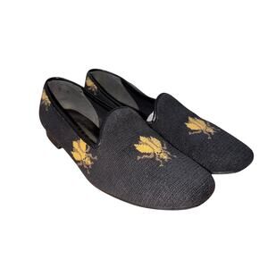 Zalo black needlepoint bee novelty loafers womens 9 leather soles quirky artsy